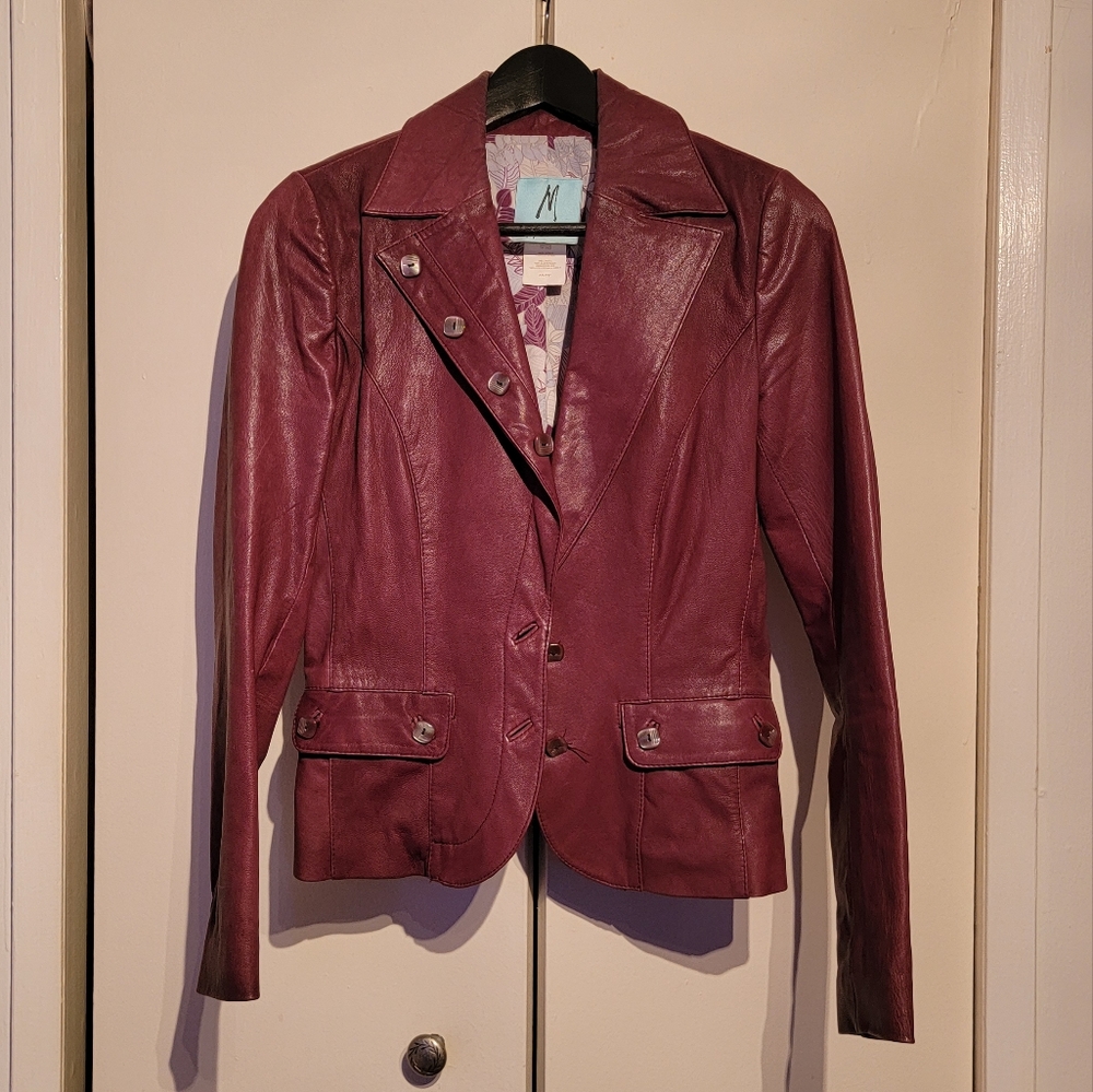 Near Mint Condition Marciano brownie burgundy leather jacket